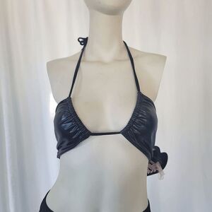 Beach Bunny womens metallic navy bikini top open tie back size XS